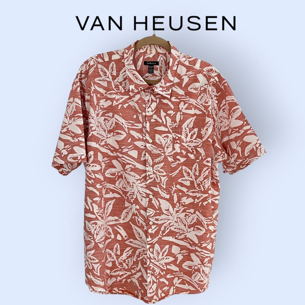 Van Heusen Cotton Mens Button Down Short Sleeve Hawaiian Party Casual Shirt